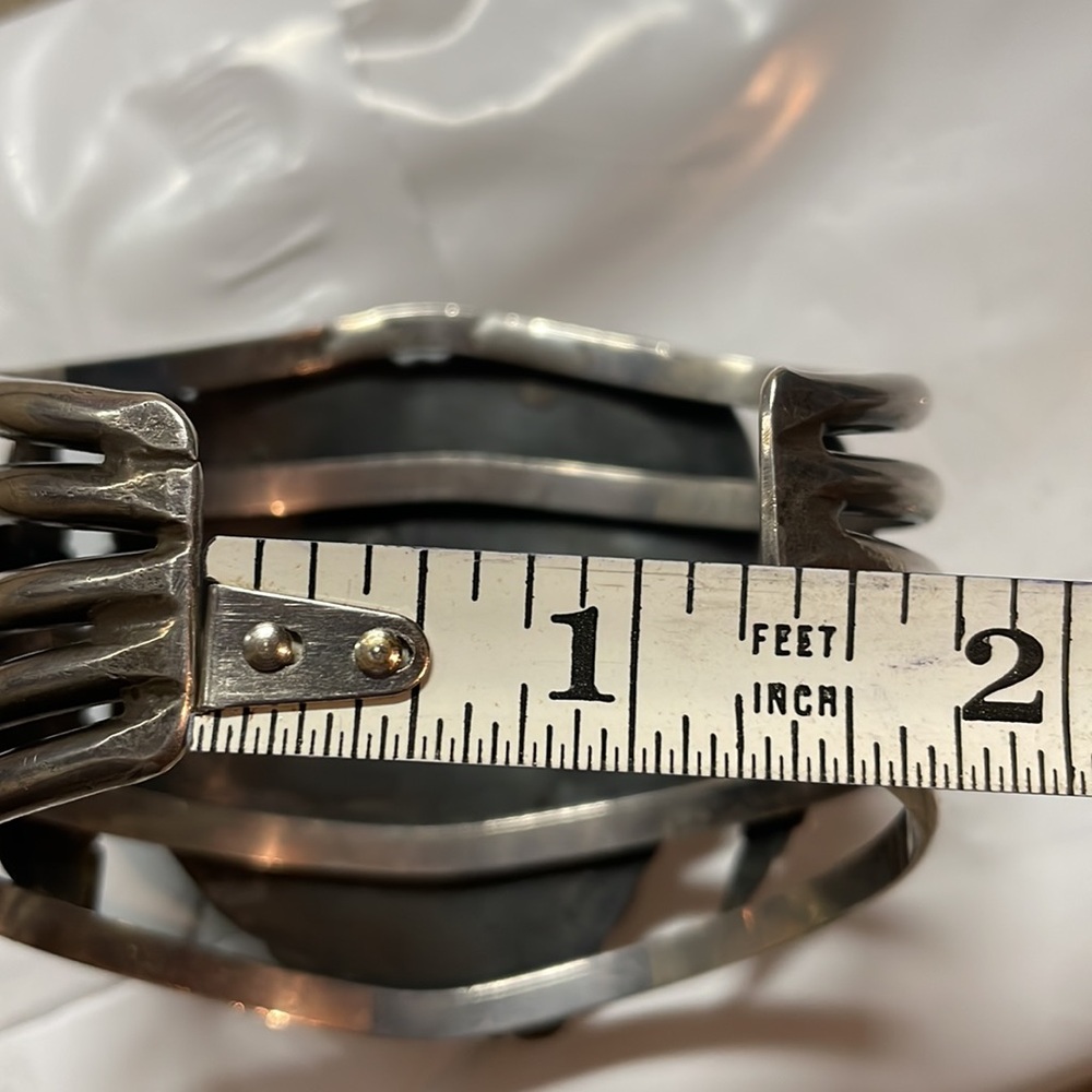 Vintage huge Signed Sterling Navajo Feather Cuff bracelet with turquoise - Picture 11 of 13